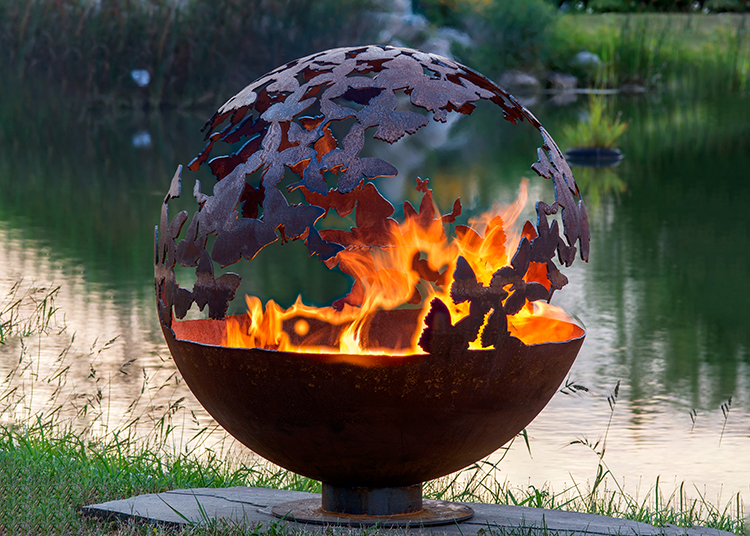 sphere-fire-pit-with-butterfly-theme