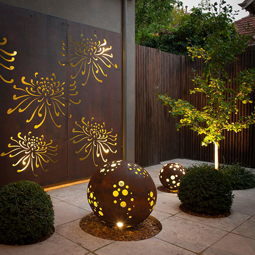Corten Steel Screen Panels with Chrysanthemum Design GNSP801 Laser