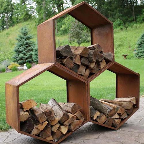 Corten steel firewood storage deals