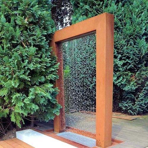 Corten Steel Waterfall GNWF088 Rain Curtain Water Feature Gnee Garden