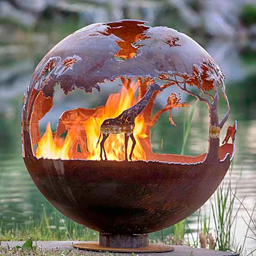 Globe Fire GN-FB-108 Corten Sphere Firepit with Animal Patterns - Gnee  Garden
