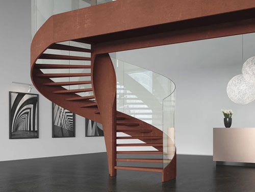 corten-staricase-spiral-designed-steel-steps