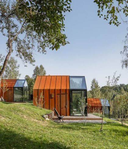 Three Corten Steel and Glass Cabins for a Wellness Resort