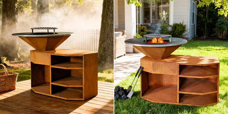 wood burning fire pit and grill