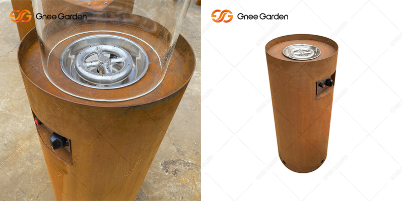 corten steel tall cylinder fire pit