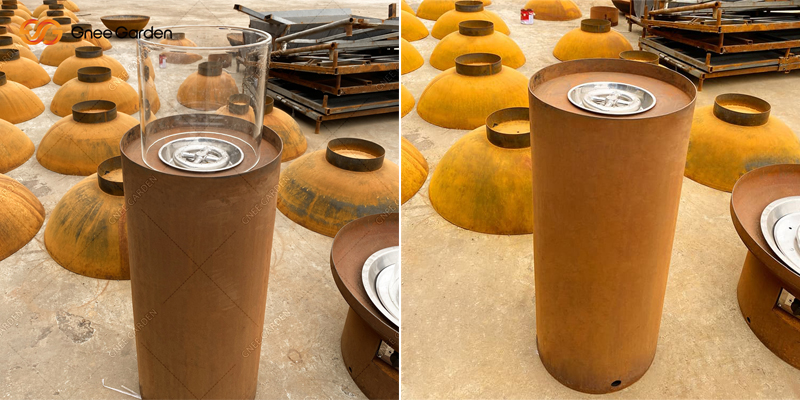 corten tall cylinder fire pit